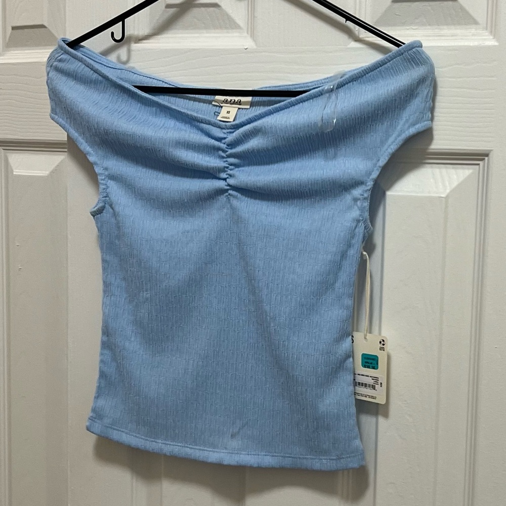a.n.a Light Blue Off-Shoulder Ribbed Crop Top